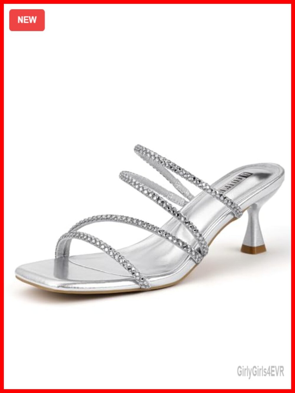 Rhinestone Strappy Kitten Heels Square Toe Slingback Slip On Formal Heeled